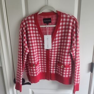 Ellandemm Red and White Gingham Cardigan Sz Med New